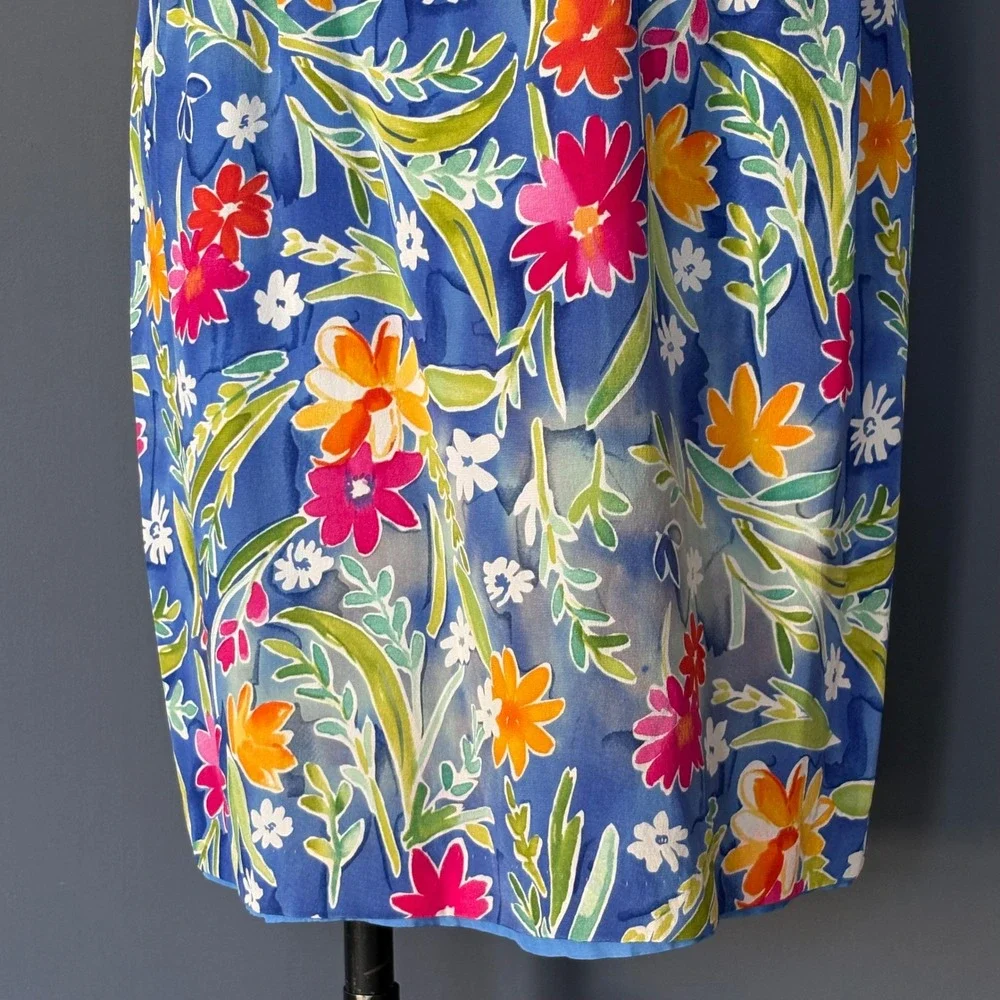 Maggy London Silk Floral Sheath Dress | Sz 6 | Blue Tropical Keyhole Back - Picture 6 of 8